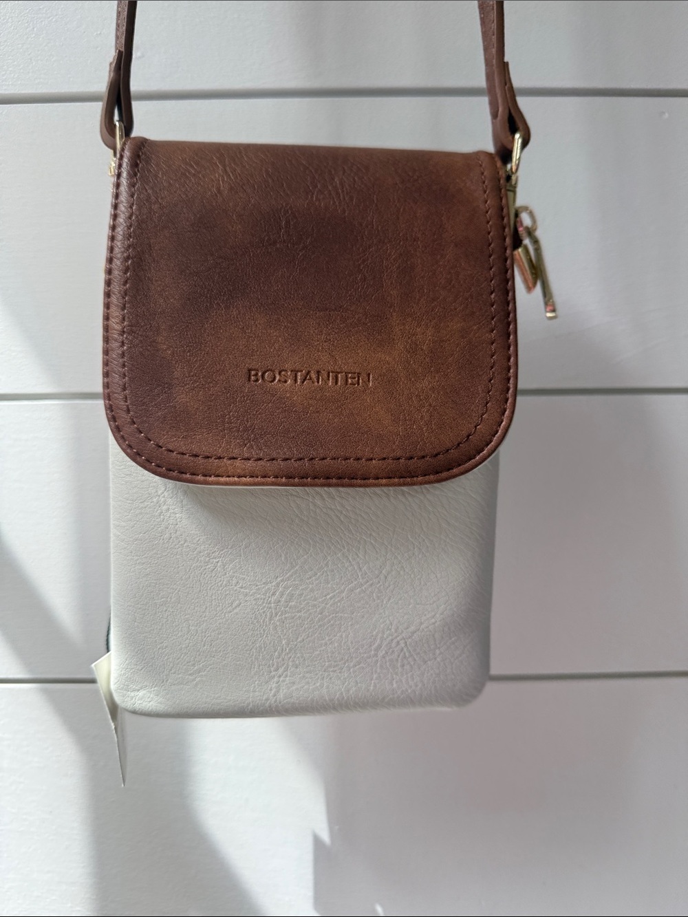 Bostonian Two-Tone Crossbody Bag in Brown & Cream